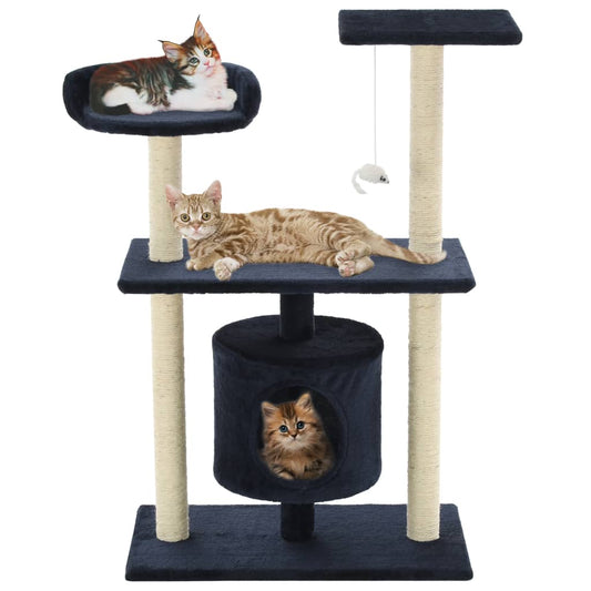 Cat Tree | Dark Blue | Engineered wood, Carton, Plush fabric, Sisal rope