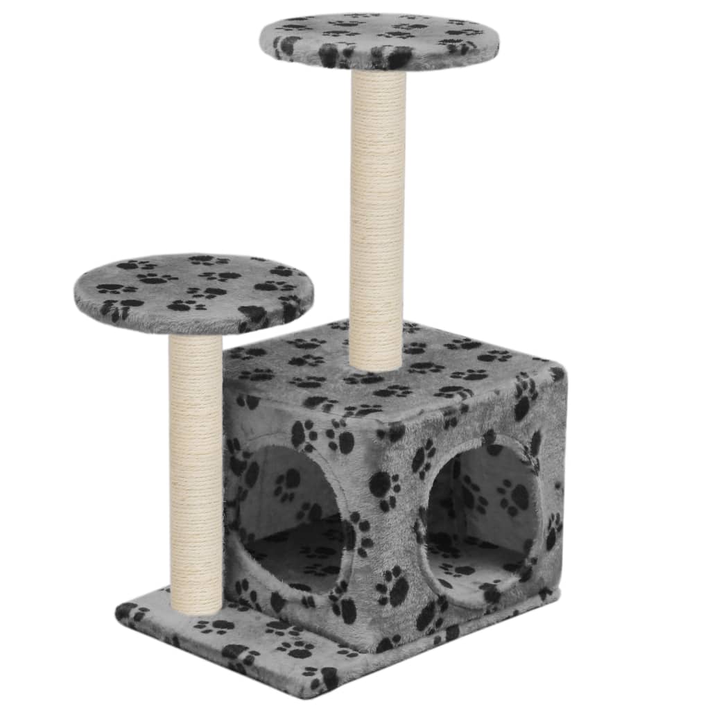 vidaXL Cat Tree with Sisal Scratching Posts 60 cm Grey Paw Prints