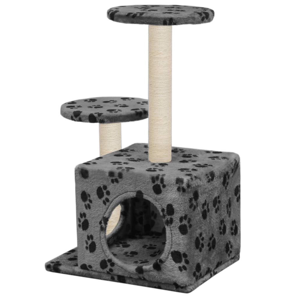 vidaXL Cat Tree with Sisal Scratching Posts 60 cm Grey Paw Prints