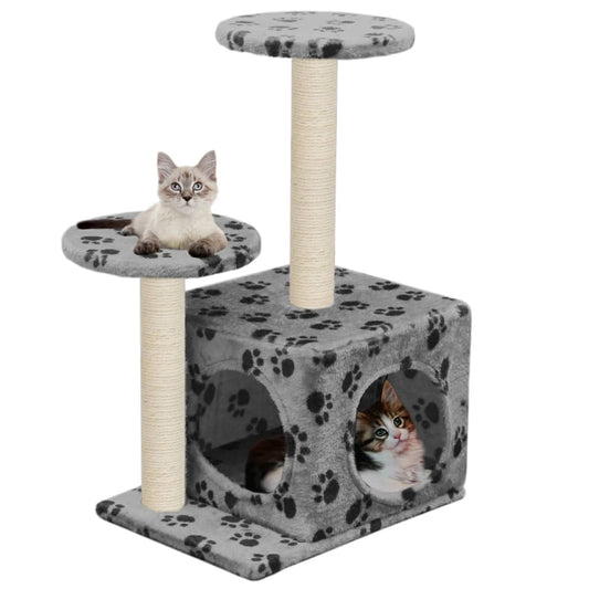 vidaXL Cat Tree with Sisal Scratching Posts 60 cm Grey Paw Prints