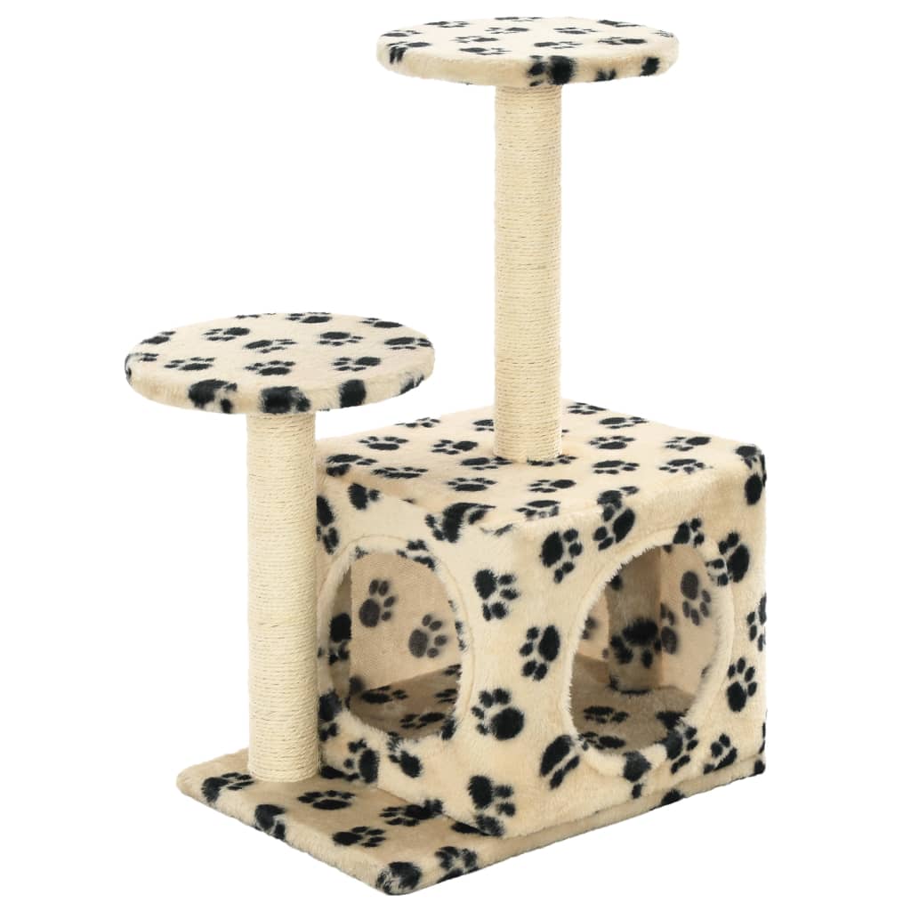 vidaXL Cat Tree with Sisal Scratching Posts 60 cm Beige Paw Prints