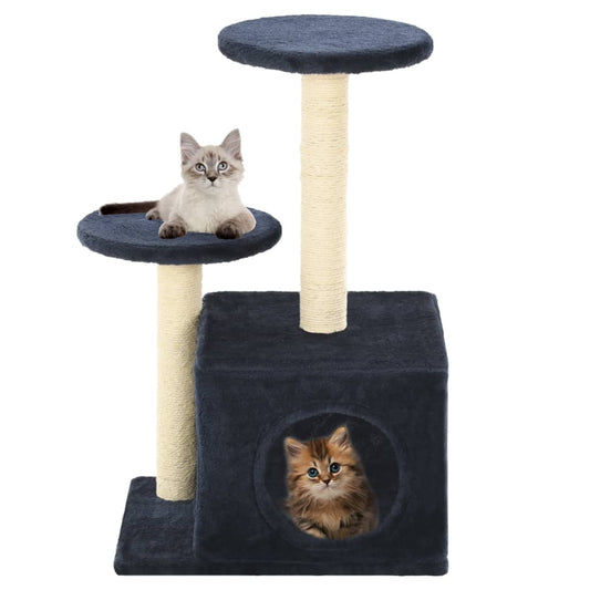 Cat Tree | Dark blue | Engineered wood, carton, plush fabric, sisal rope