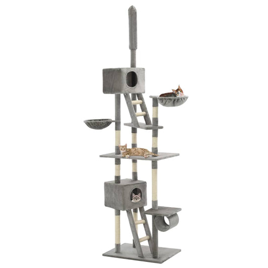 Cat Tree | Grey | Engineered wood, carton, plush fabric, sisal rope
