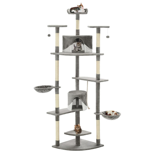 Cat Tree with Sisal Scratching Posts 203 cm Grey and White