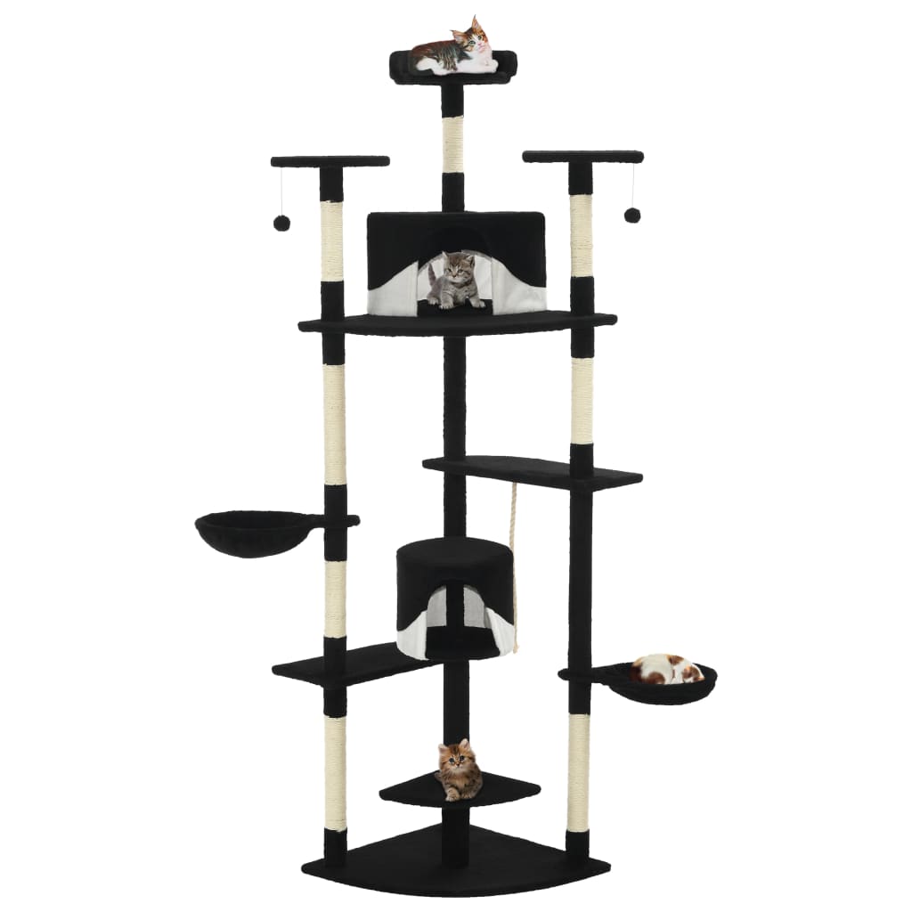 Cat Tree with Sisal Scratching Posts 203 cm Black and White