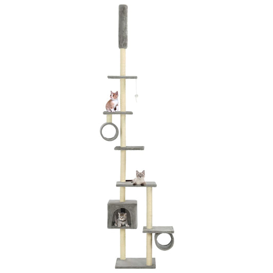 Cat Tree | Grey | Engineered wood, carton, plush fabric, sisal rope