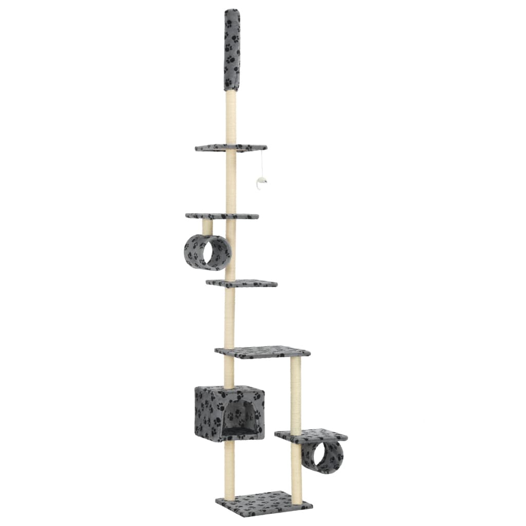 vidaXL Cat Tree with Sisal Scratching Posts 260 cm Grey Paw Prints