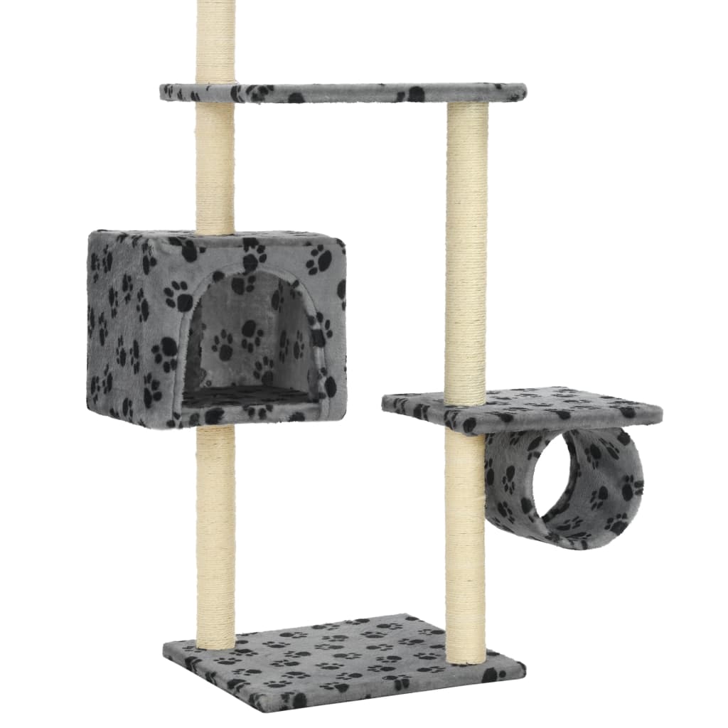 vidaXL Cat Tree with Sisal Scratching Posts 260 cm Grey Paw Prints