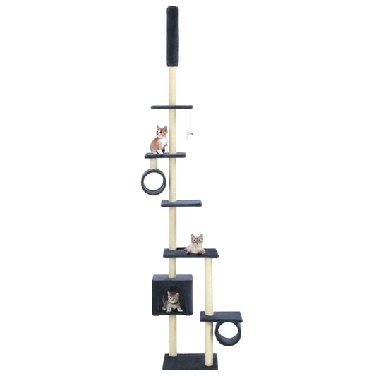 Cat Tree | Dark Blue | Engineered Wood, Carton, Plush Fabric, Sisal Rope