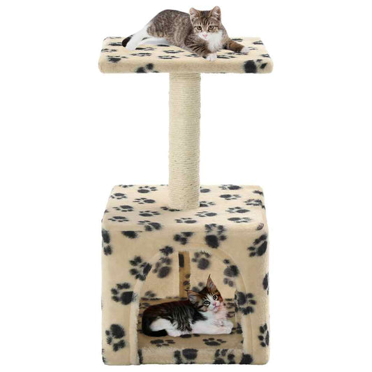 Cat Tree | Beige with black paw prints