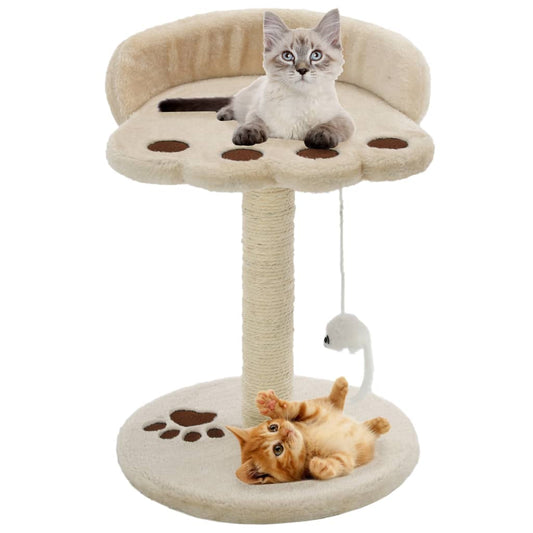 Cat Tree | Beige and Brown | Particle Board Frame, Plush, Sisal Rope
