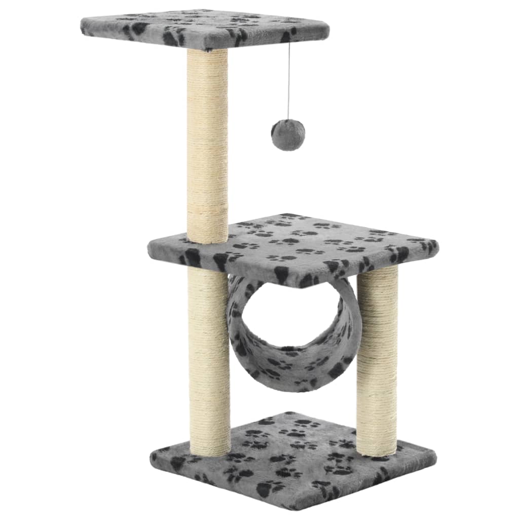 Cat Tree with Sisal Scratching Posts 65 cm Grey Paw Print