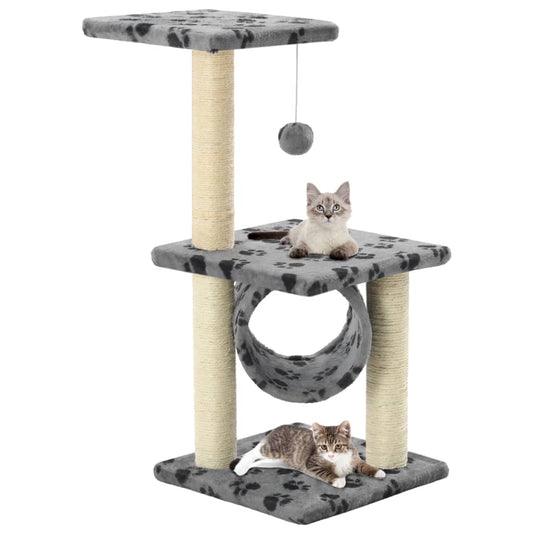 Cat Tree with Sisal Scratching Posts 65 cm Grey Paw Print