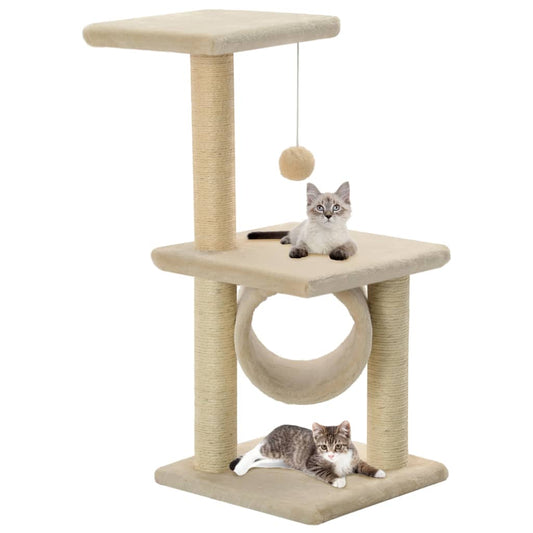 Cat Tree | Beige | Particle board, Soft plush, Sisal rope | 65 cm
