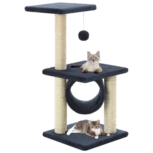 Cat Tree | Dark Blue | Particle board, plush, sisal | 65 cm | Durable