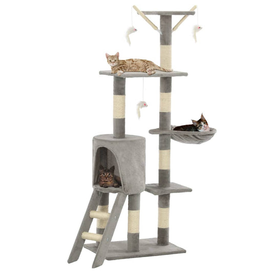 Cat Tree | Grey | Particle board, plush, sisal | 138 cm tall | Durable