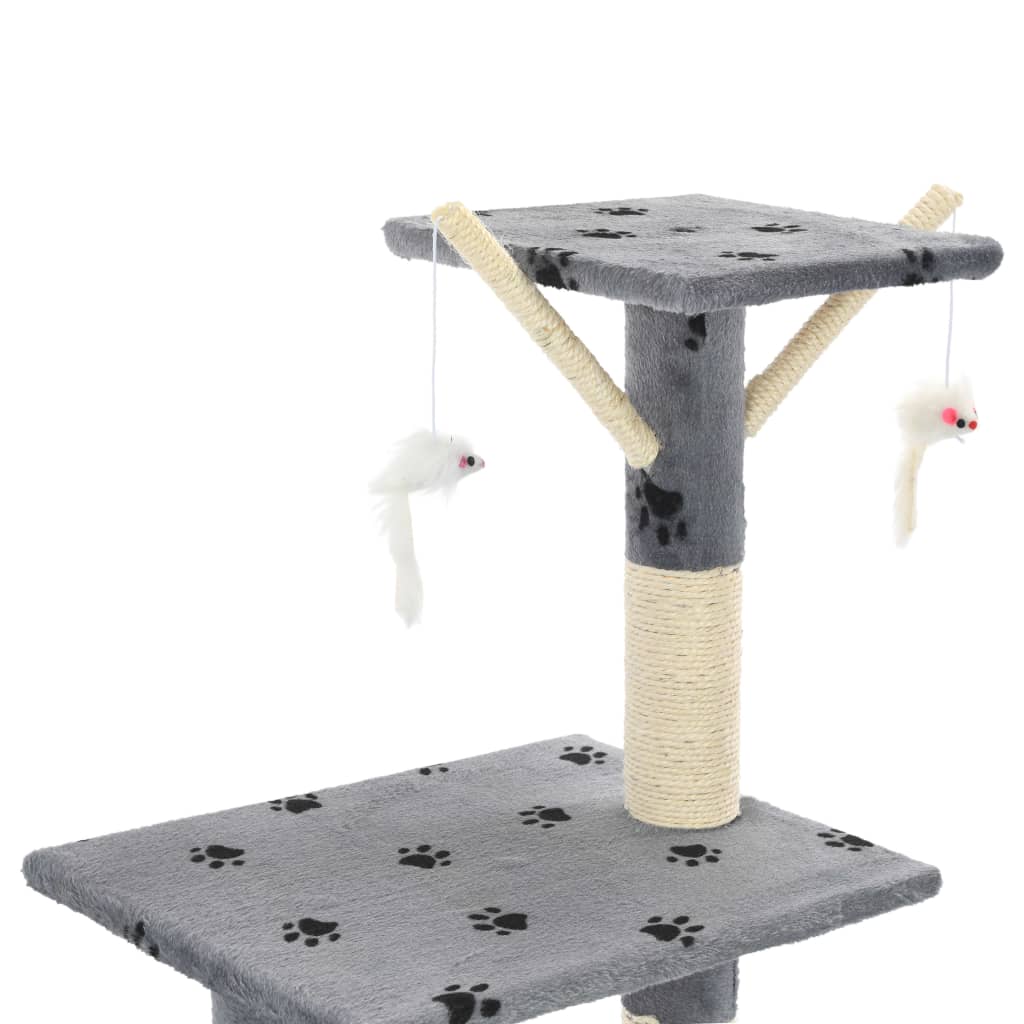 Cat Tree with Sisal Scratching Posts 138 cm Grey Paw Prints