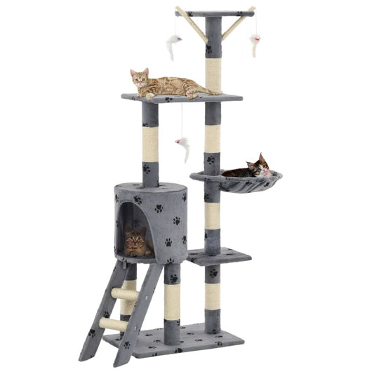 Cat Tree with Sisal Scratching Posts 138 cm Grey Paw Prints