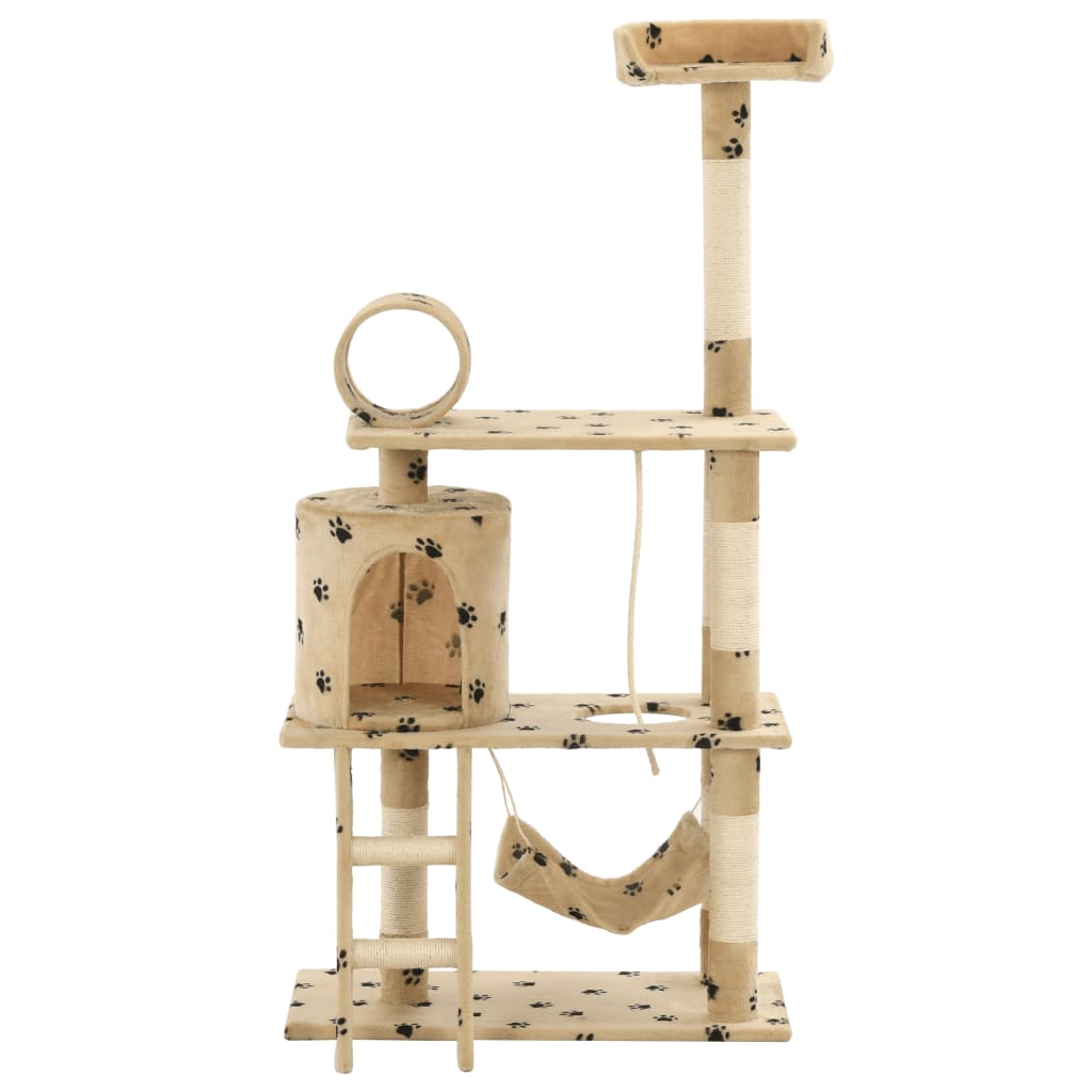 vidaXL Cat Tree with Sisal Scratching Posts 140 cm Beige Paw Prints