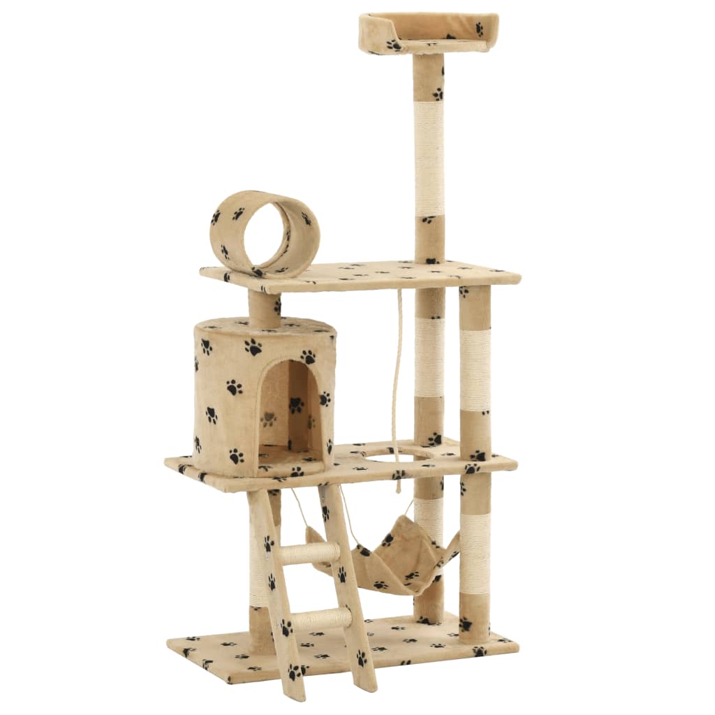 vidaXL Cat Tree with Sisal Scratching Posts 140 cm Beige Paw Prints