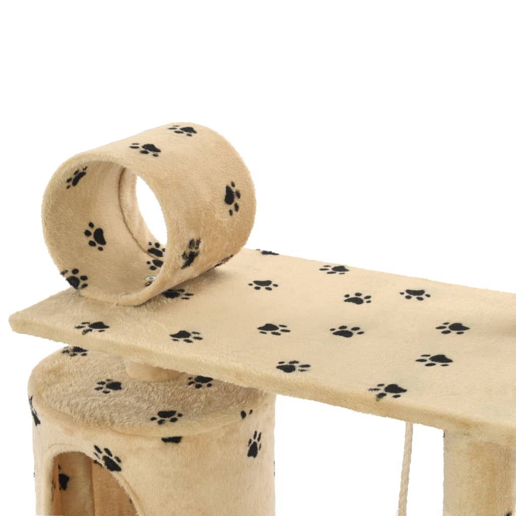 vidaXL Cat Tree with Sisal Scratching Posts 140 cm Beige Paw Prints