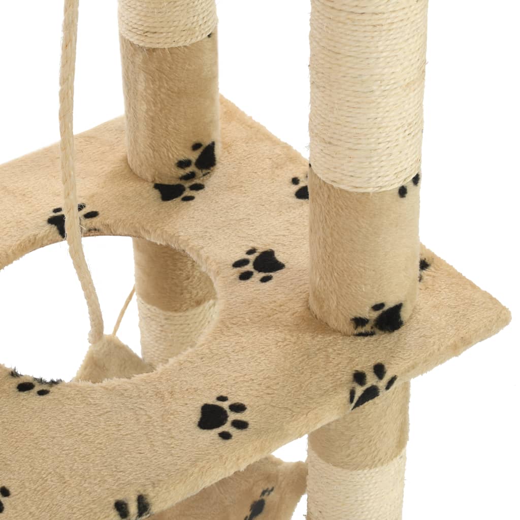 vidaXL Cat Tree with Sisal Scratching Posts 140 cm Beige Paw Prints