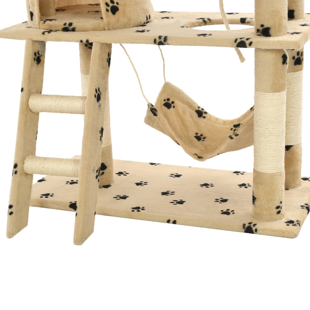 vidaXL Cat Tree with Sisal Scratching Posts 140 cm Beige Paw Prints