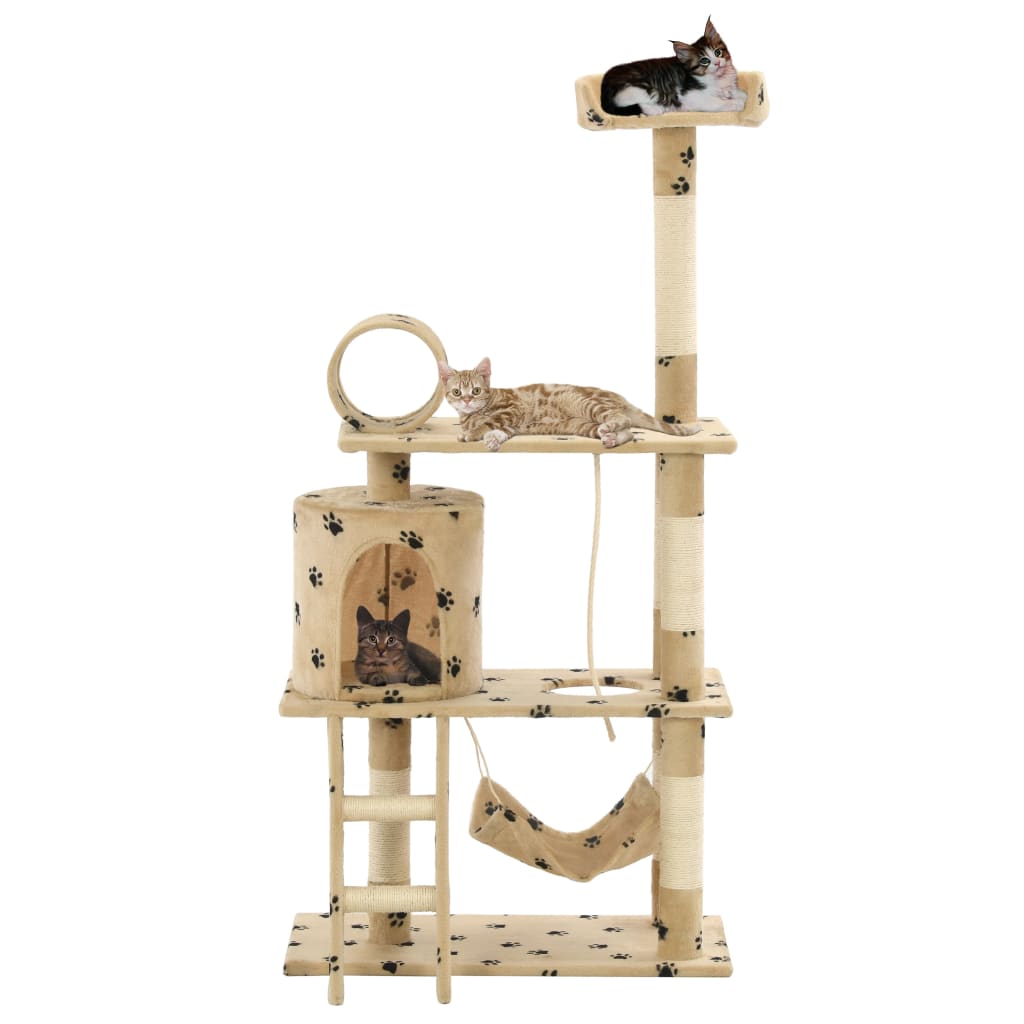 vidaXL Cat Tree with Sisal Scratching Posts 140 cm Beige Paw Prints