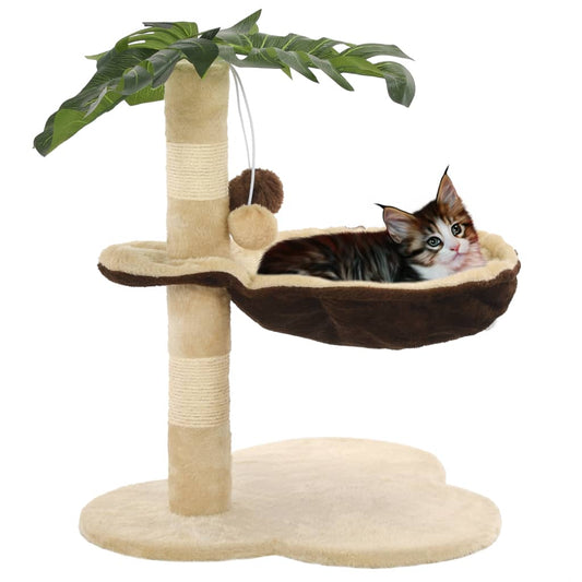 Cat Tree | Beige and Brown | Particle Board, Plush, Sisal Rope | Small