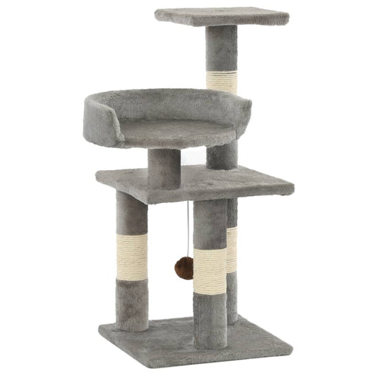 Cat Tree | Grey | Particle board, soft plush, sisal rope | Medium