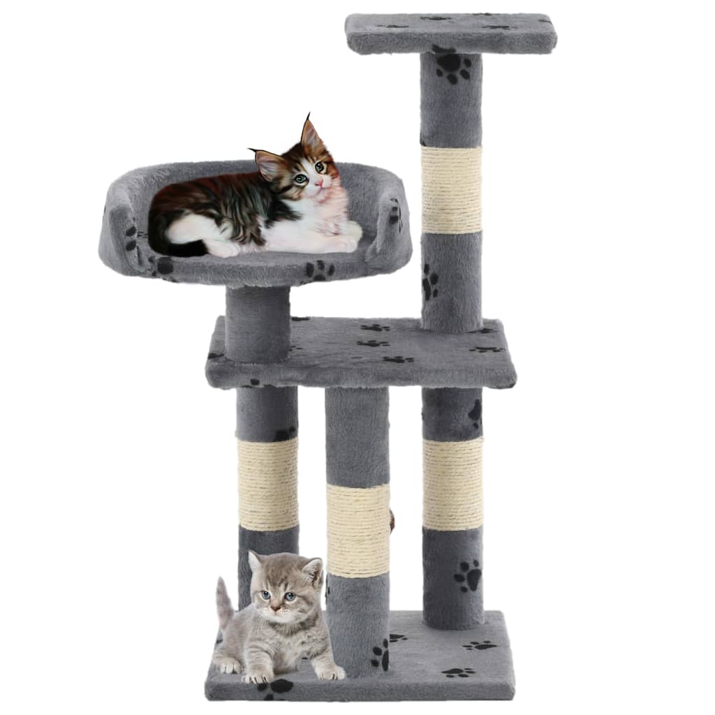 Cat Tree with Sisal Scratching Posts 65 cm Paw Prints Grey