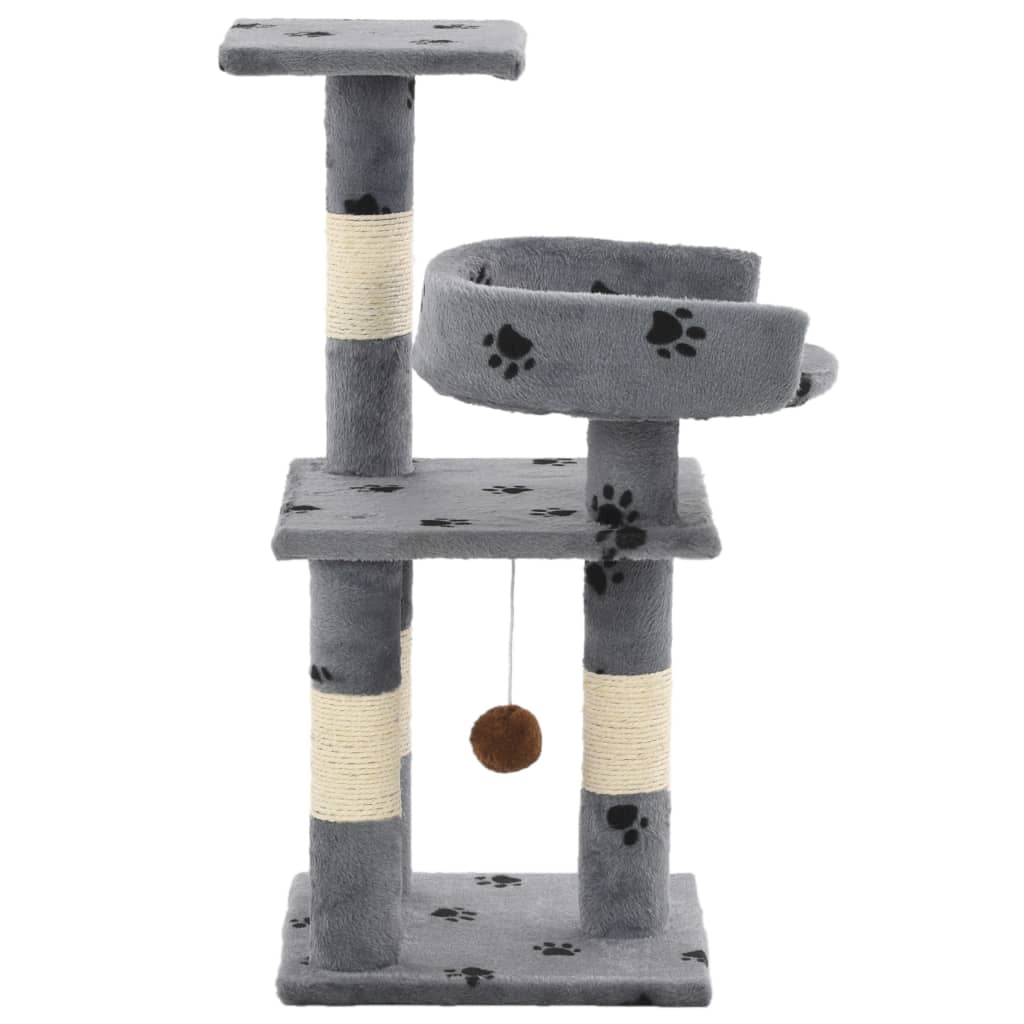 Cat Tree with Sisal Scratching Posts 65 cm Paw Prints Grey