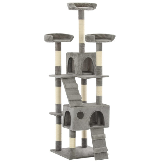 Cat Tree | Grey | Particle board, plush, sisal rope | 170 cm tall