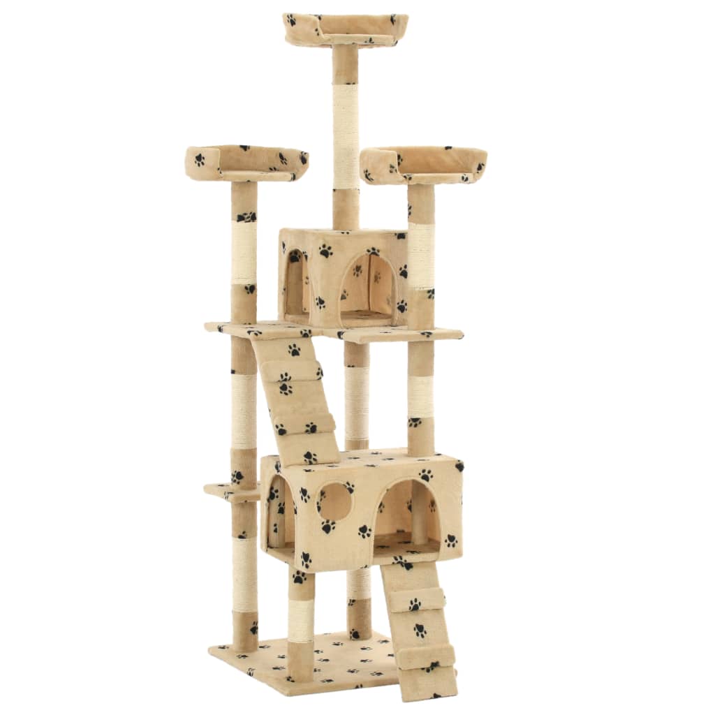 Cat Tree with Sisal Scratching Posts 170 cm Paw Prints Beige