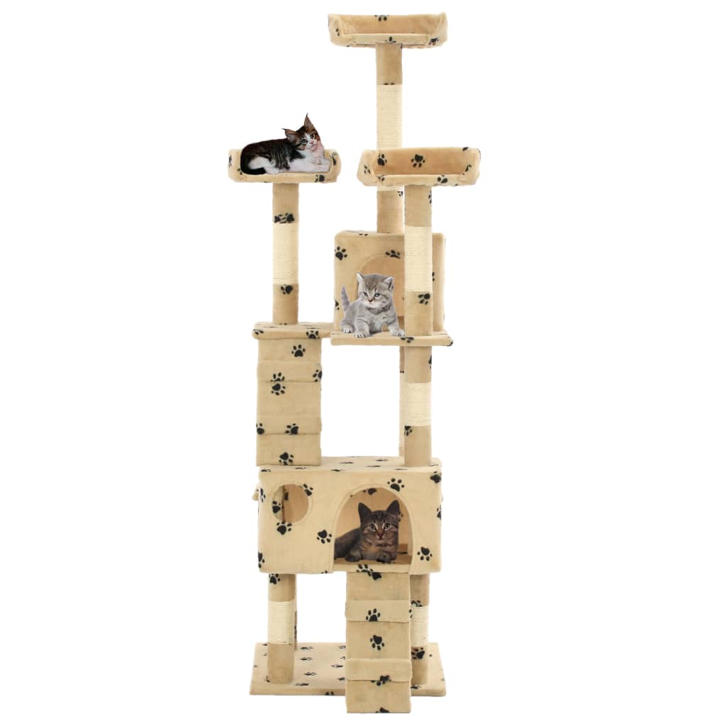 Cat Tree with Sisal Scratching Posts 170 cm Paw Prints Beige