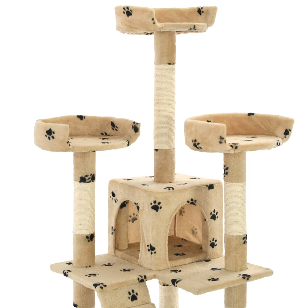 Cat Tree with Sisal Scratching Posts 170 cm Paw Prints Beige