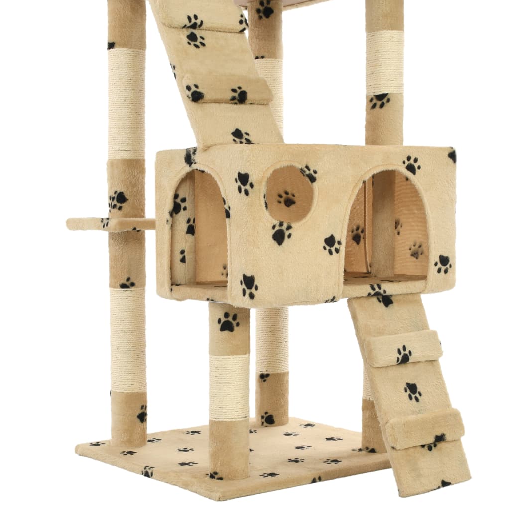 Cat Tree with Sisal Scratching Posts 170 cm Paw Prints Beige