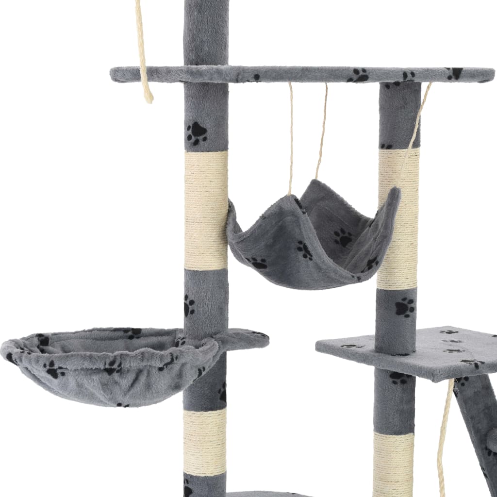 vidaXL Cat Tree with Sisal Scratching Posts 230-250 cm Paw Prints Grey