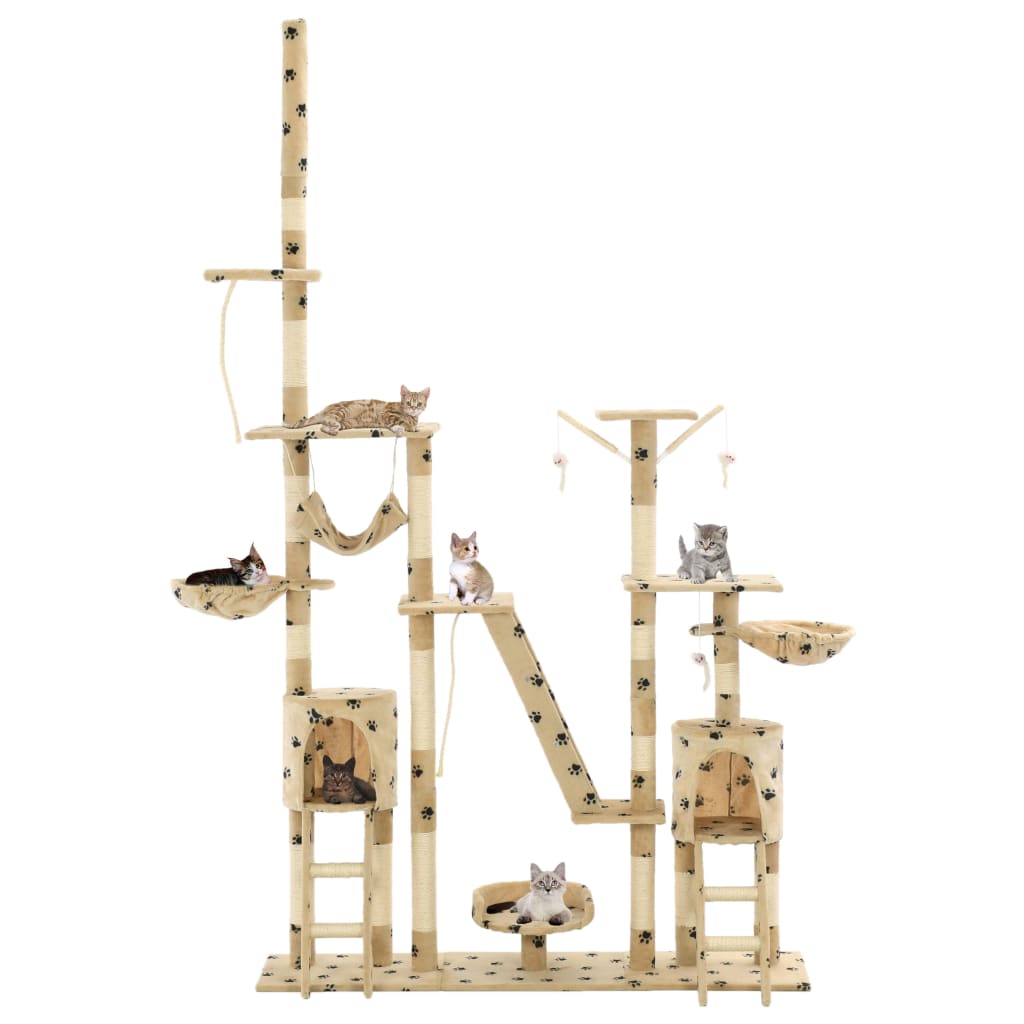 Cat Tree with Sisal Scratching Posts 230-250 cm Paw Prints Beige