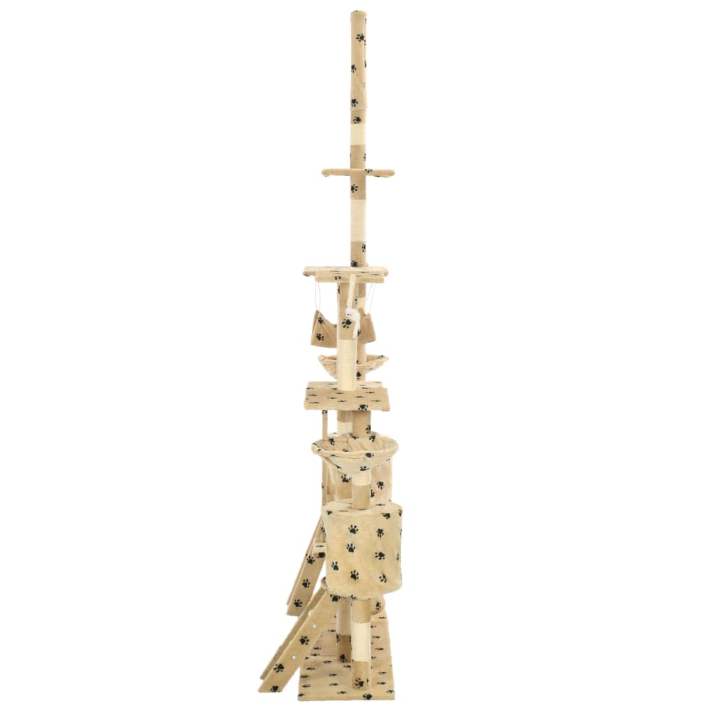 Cat Tree with Sisal Scratching Posts 230-250 cm Paw Prints Beige