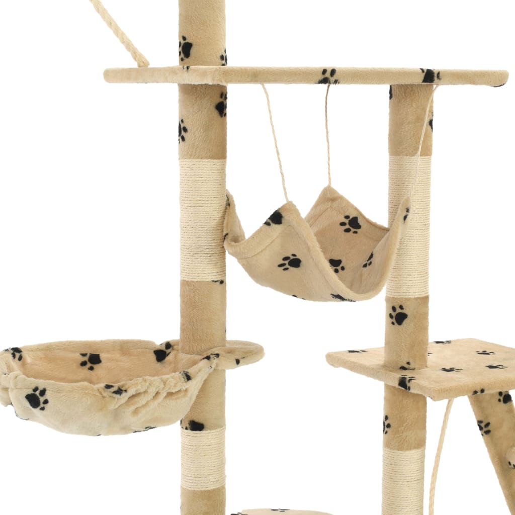 Cat Tree with Sisal Scratching Posts 230-250 cm Paw Prints Beige