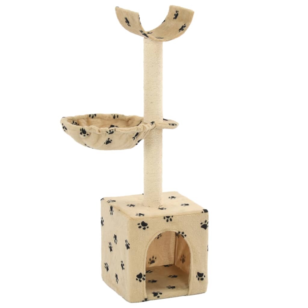 Cat Tree with Sisal Scratching Posts 105 cm Paw Prints Beige