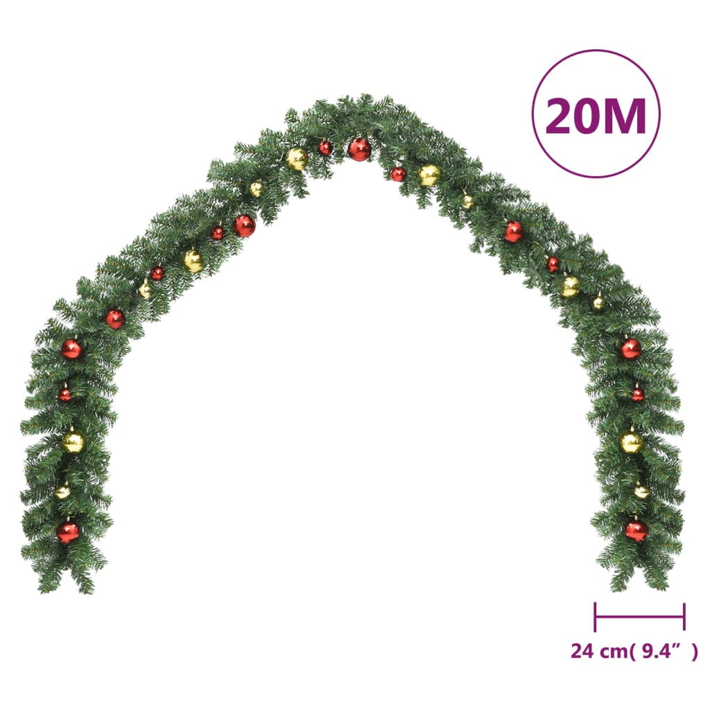 vidaXL Christmas Garland Decorated with Baubles and LED Lights 20 m