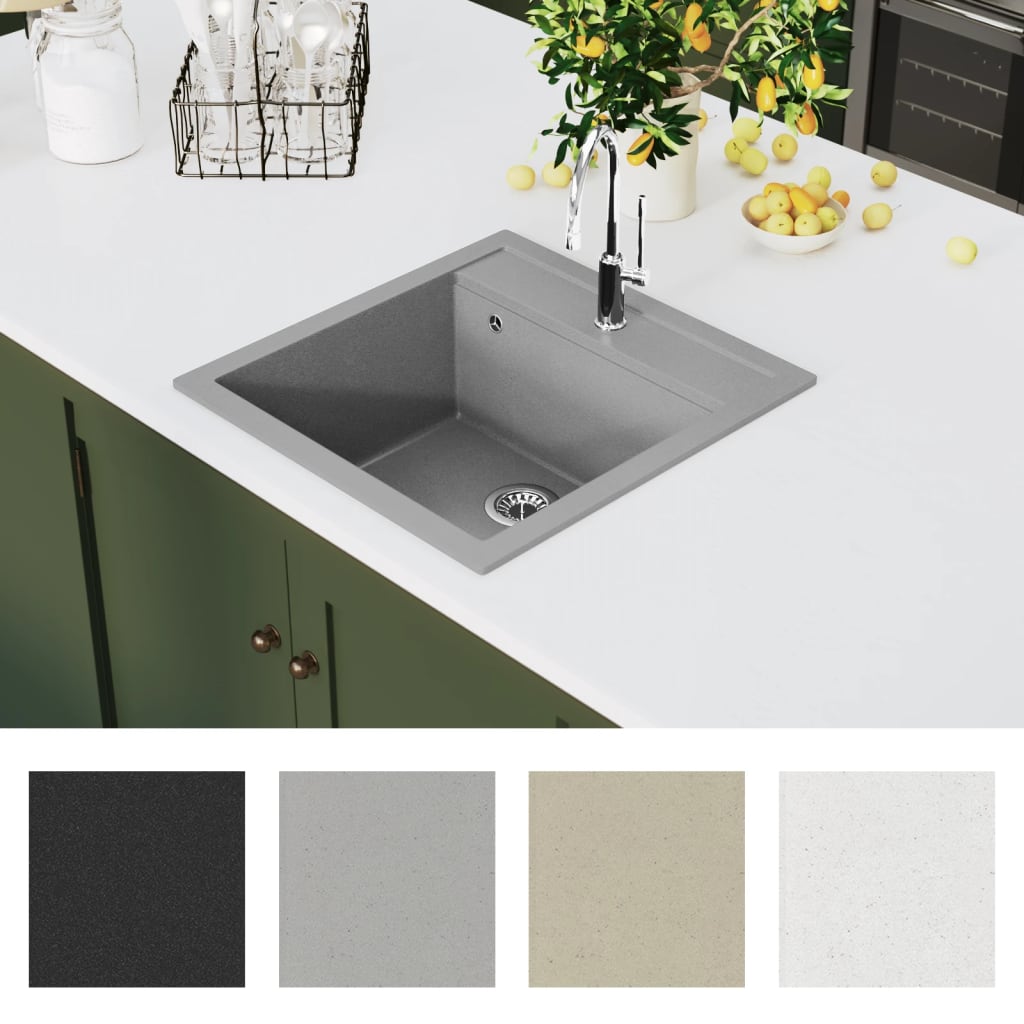 vidaXL Granite Kitchen Sink Single Basin Grey