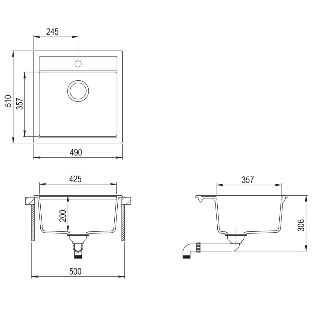 vidaXL Granite Kitchen Sink Single Basin Grey