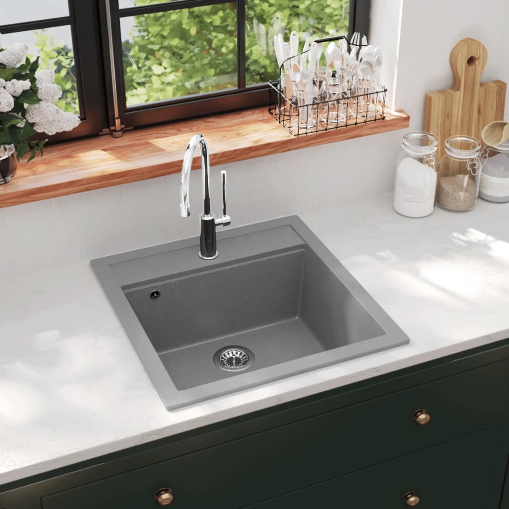 vidaXL Granite Kitchen Sink Single Basin Grey