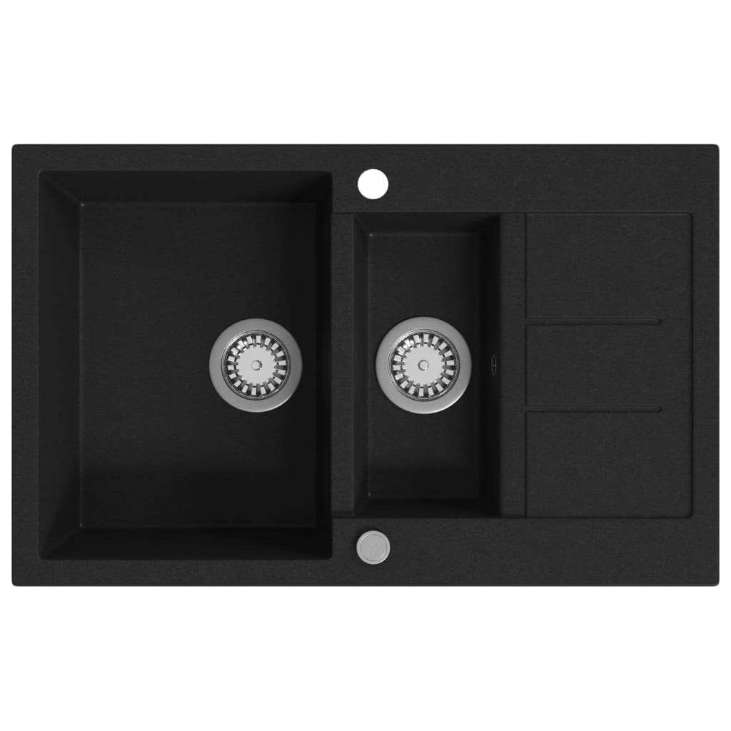 vidaXL Granite Kitchen Sink Double Basin Black