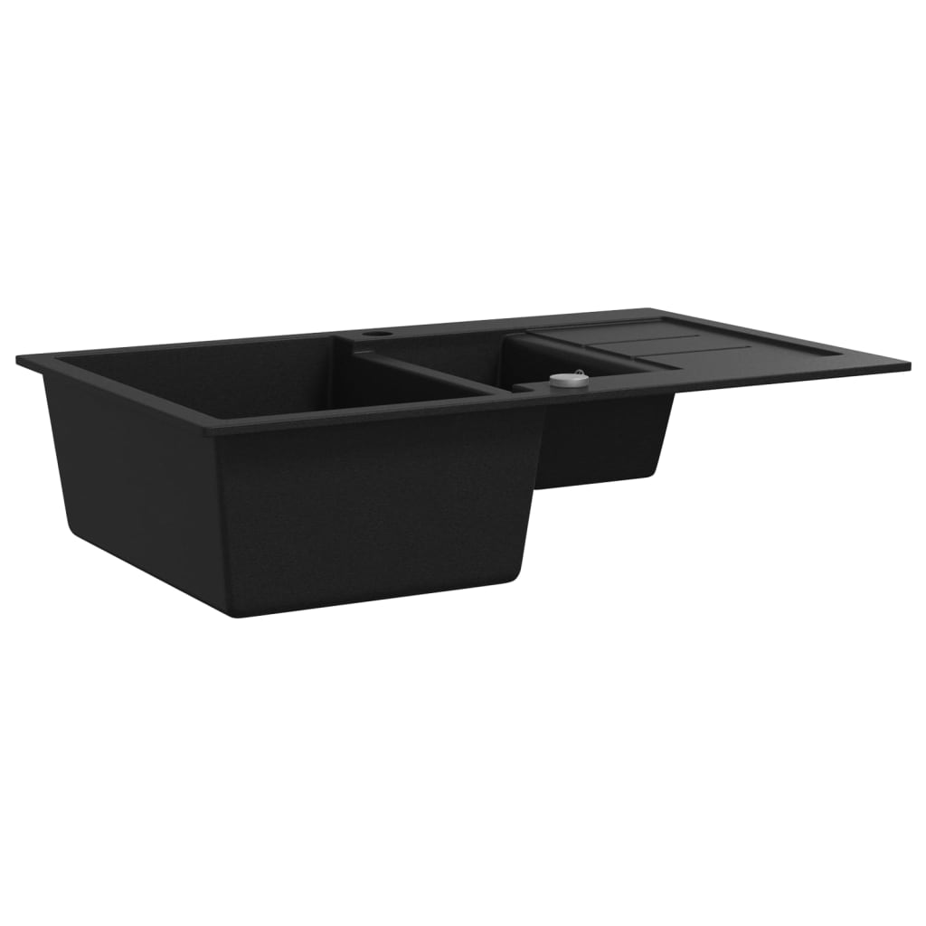 vidaXL Granite Kitchen Sink Double Basin Black