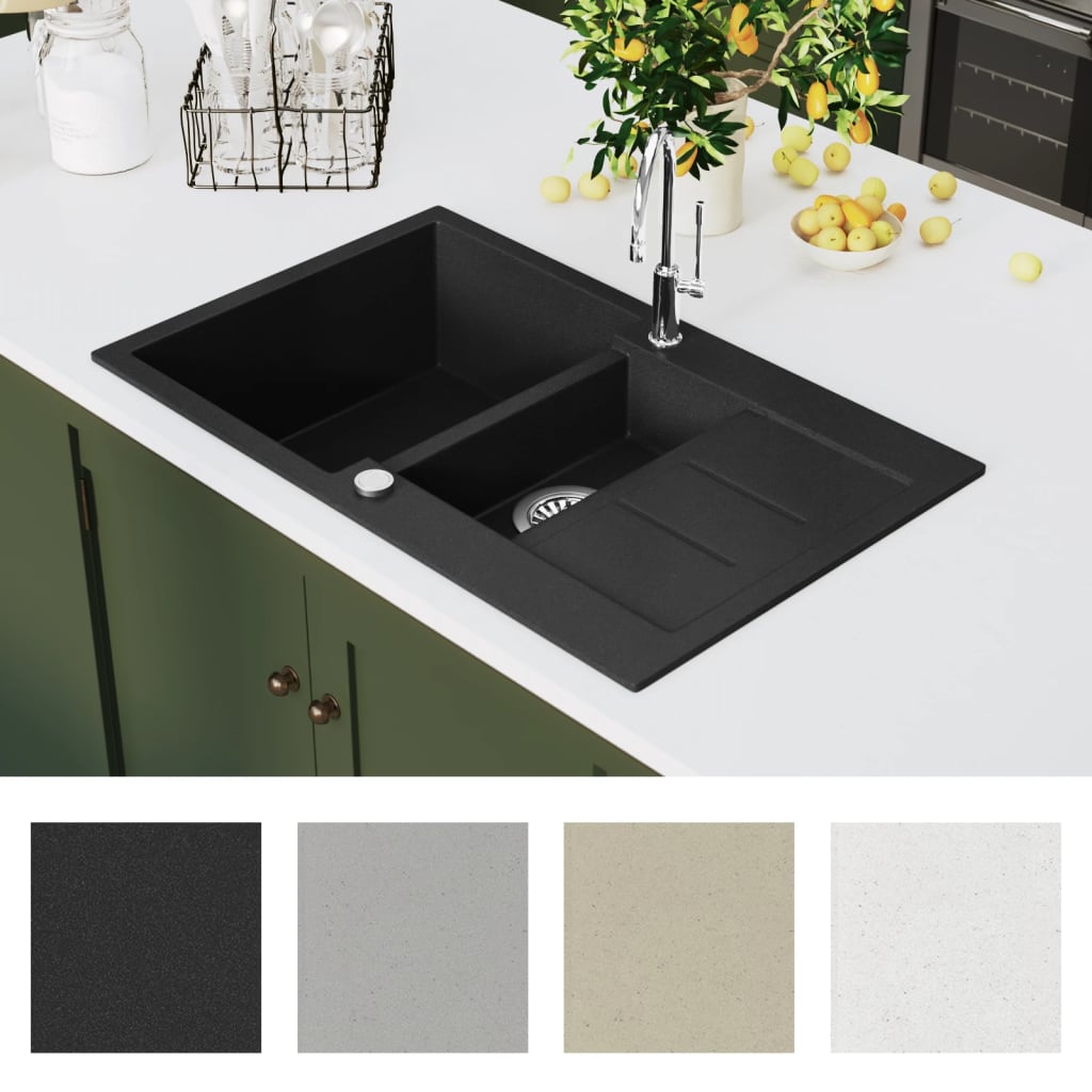 vidaXL Granite Kitchen Sink Double Basin Black