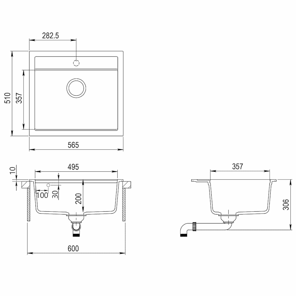 Granite Kitchen Sink Single Basin Grey